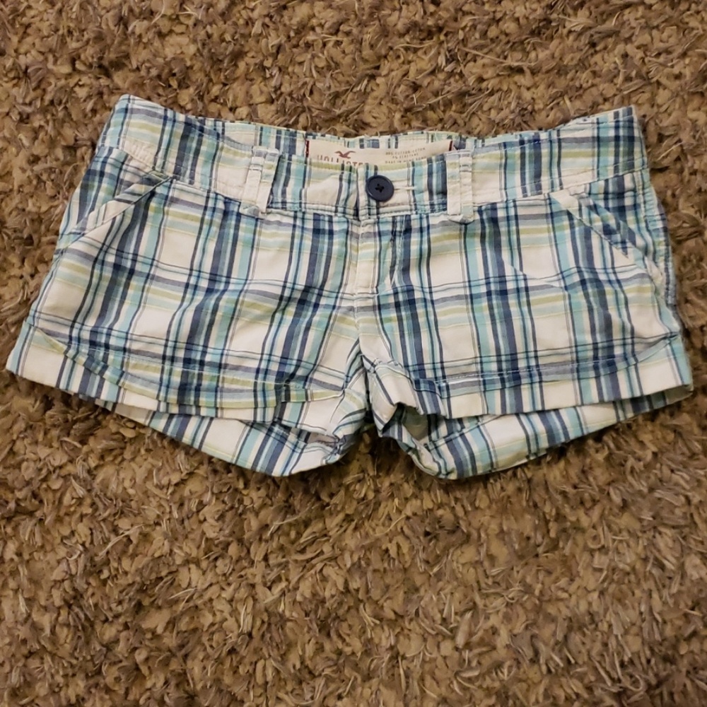 Blue and Green Plaid Low Rise Shorts